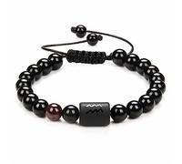 Epinki Bracciale Perline per Donna e Uomo, Bracciale Zodiaco Intrecciato Nero Acquario Onice Pietra Naturale 16.5CM