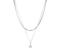 Epinki Collana con Ciondoli Donna Argento 925 Doppia Catena a Serpente con Moissanite Rotonda da 1ct Collana 42cm