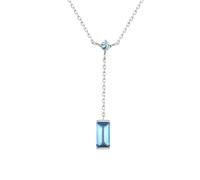 Epinki Collana Pendente per Donna Oro Bianco 9k Collana a Y con Topazio Rettangolare con Ciondolo Catena 45cm