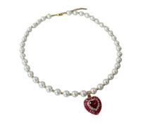 Epinki Collane Donna Placcato Oro Moda Cuore e Perla Vintage Bianco Rosso Gioielli Collana con Ciondolo 47.5 CM