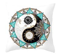 Epinki Federa per Cuscino 40x40, Copricuscino per Divano Mandala Yin Yang Tai Ji Federe da Cuscino Letto Poliestere, Nero Bianco Ciano