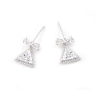 Epinki Orecchini Anallergici Donna Oro Bianco 9k Nodo a Fiocco con Moissanite Triangolo Orecchini Pendenti