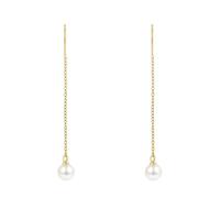 Epinki Orecchini Argento 925 per Donna, Nappa Lunga con Perla da 6mm Oro Orecchini a Filo Anallergici Piercing Orecchio Gioielli