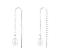 Epinki Orecchini Argento Donna 925, Orecchini Lunghi con Nappa e Perla da 7mm Orecchini a Filo Piercing Orecchio Gioielli