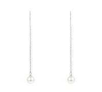 Epinki Orecchini Donna Argento 925, Nappa Lunga con Perla da 6mm Orecchini a Filo Anallergici Piercing Orecchio Gioielli