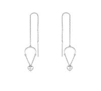 Epinki Orecchini Eleganti Donna Oro Bianco 9k 375 Catena Lunga con Filo Cuore Spezzato e Moissanite Orecchini a Filo
