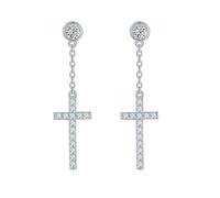 Epinki Orecchini Lunghi Donna Argento 925 Croce a Catena con Moissanite Rotonda da 0.5ct Orecchini Pendenti