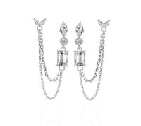 Epinki Orecchini Lunghi Donna Oro Bianco 9kt Catena con Nappa e Moissanite Orecchini Pendenti Gioielli con Pietra