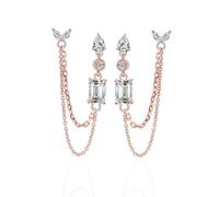 Epinki Orecchini Lunghi Eleganti Donna Oro Rosa 14kt Nappa a Catena Lunga con Moissanite Rettangolare Orecchini Pendenti