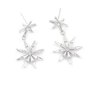 Epinki Orecchini Pendenti Lunghi Donna Oro Bianco 18kt Fiore con Moissanite Trapezoidale Orecchini Gioielli