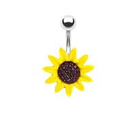 Epinki Piercing Acciaio Chirurgico Ombelico, 15MM Piercing Ombelico Girasole Giallo per Donne Ragazze Gioielli per Il Corpo