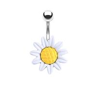 Epinki Piercing Donna Ombelico, 15MM Piercing Ombelico Acciaio Chirurgico Girasole Bianco per Ragazze Gioielli per Il Corpo