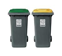 Eplastic Set 2 bidoni porta rifiuti - capacità 120 litri - bicolor con fondo grigio e coperchi colorati per raccolta differenziata (GIALLO - VERDE)