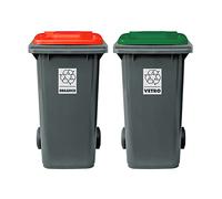 Eplastic Set 2 bidoni porta rifiuti - capacità 120 litri - bicolor con fondo grigio e coperchi colorati per raccolta differenziata (ROSSO - VERDE)