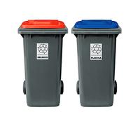Eplastic Set 2 bidoni porta rifiuti - capacità 120 litri - bicolor con fondo grigio e coperchi colorati per raccolta differenziata (ROSSO - BLU)