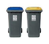 Eplastic Set 2 bidoni porta rifiuti - capacità 120 litri - bicolor con fondo grigio e coperchi colorati per raccolta differenziata (BLU - GIALLO)