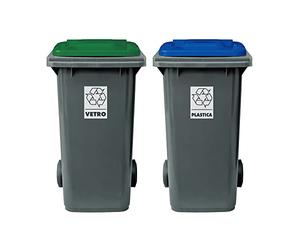 Eplastic Set 2 bidoni porta rifiuti - capacità 120 litri - bicolor con fondo grigio e coperchi colorati per raccolta differenziata (BLU - VERDE)