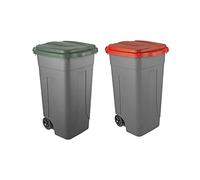Eplastic - Set 2 Bidoni Raccolta Differenziata 80L | Contenitori Rifiuti con Coperchi Colorati (Rosso e Verde) | Pattumiere Ecologiche per Casa e Ufficio - Corpo Grigio Resistente