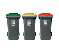Eplastic Set 3 bidoni porta rifiuti - capacità 120 litri - bicolor con fondo grigio e coperchi colorati per raccolta differenziata (VERDE - ROSSO - GIALLO)
