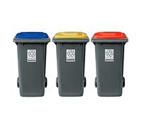 Eplastic Set 3 bidoni porta rifiuti - capacità 120 litri - bicolor con fondo grigio e coperchi colorati per raccolta differenziata (ROSSO - BLU - GIALLO)