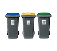 Eplastic Set 3 bidoni porta rifiuti - capacità 240 litri - bicolor con fondo grigio e coperchi colorati per raccolta differenziata (VERDE - BLU - GIALLO)