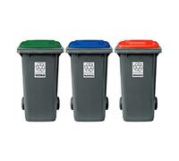 Eplastic Set 3 bidoni porta rifiuti - capacità 240 litri - bicolor con fondo grigio e coperchi colorati per raccolta differenziata (VERDE - ROSSO - BLU)