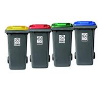Eplastic Set 4 bidoni porta rifiuti - capacità 240 litri - bicolor con fondo grigio e coperchi colorati (blu, giallo, rosso e verde) per raccolta differenziata