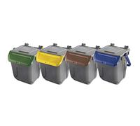 Eplastic Set 4 bidoni porta rifiuti - capacità 25 litri - bicolor con fondo grigio e coperchi con sportelli basculanti colorati (blu, giallo, marrone e verde) per raccolta differenziata