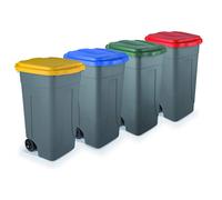 Eplastic - Set 4 Bidoni Raccolta Differenziata 80L | Contenitori Rifiuti con Cop