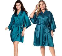 EPLAZA Kimono da Donna in Raso, Vestaglie di seta abiti da sposa da damigella d'onore brevi indumenti da notte per la festa di nozze(turchese，S-M