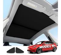 Epltion Parasole per tetto Tesla Model Y, 2 in 1 in cristallo di ghiaccio parasole per Tesla Model Y 2021-2023 Tesla Model Y Tendine parasole in vetro con parasole triangolari, protezione UV/solare,