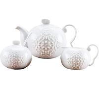 Eplze YBK Tech Strength - Set da caffè in porcellana, teiera in ceramica, lattiera e zuccheriera, motivo con farfalle e fiori in rilievo