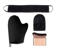 EPMOCN Set 4 Pezzi Guanto Autoabbronzante e Fascia Applicatrice Schiena, Kit con Guanto Esfoliante Corpo e Pennello Rosa Oro, Applicatore Autoabbronzante in Velluto per un'Abbronzatura Senza Macchie