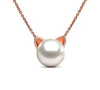 Epoch World 10MM Collana Perle per Donna Bambina Argento 925, Ciondolo Perle, Collana Gatto Donna Oro Rosa, Ciondolo Gatto 40+5CM