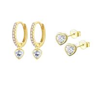 Epoch World 2 Paia Orecchini Cuore Argento Sterling 925 da Donna Piccoli Oro Orecchini a Cerchio Pendenti con Zirconia Cubica Orecchini in Oro per Donna Ragazze