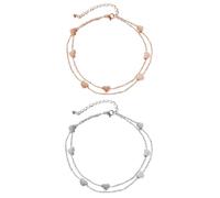Epoch World 2 Pcs Bracciale da Donna di Cuore Bracciale Argento Bracciale Regolabile Bracciali Bracciale Oro Rosa Braccialetto Argento Bracciale Cuore con Doppia Catena Bracciale per Donna Ragazze