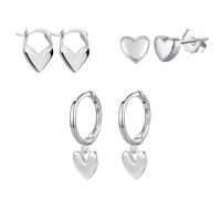 Epoch World 3 Paia Cuore Orecchini Argento 925 per Donna Ragazze Orecchini Cuore in Argento Sterling 925 da Donna Piccoli Orecchini a Cerchio Pendenti con Zirconia Cubica