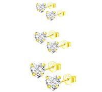 Epoch World 3 Paia Orecchini a Cuore in Oro da Donna Argento Sterling 925 Orecchini Cuore Oro con Zirconi Ipoallergenici 4 5 6mm Regali di Gioielli Regalo per Donna Ragazze con Scatola