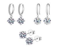 Epoch World 3 Paia Orecchini Argento 925 Set per Donna Ragazza Piccoli Orecchini a Cerchio con Pendente in Argento 925 con Cubic Zirconia Ciondolo Orecchino Pendenti
