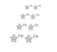 Epoch World 4 Paia Orecchini in Argento 925 Set Donna Orecchini Stella con Zirconi 3mm 4mm 5mm 6mm Piccoli Diamanti con Stella Orecchino Stelle per Donna Ragazze