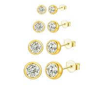 Epoch World 4 Paia Orecchino in Oro Anallergic Piccoli Orecchini Oro Donna Brillante Diamante Rotondi Cubic Zirconia Orecchini Argento Sterling 925 per Donna Uomo