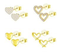 Epoch World 4 Paia Oro Orecchini a Cuore da Donna in Argento Sterling 925 Cuore Orecchini Argento 925 in Oro Piccoli con Zirconi Orecchino per Donna Ragazze Regali di Gioielli Regalo