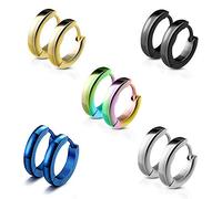 Epoch World 5 Paia 13MM Acciaio Inossidabile Orecchini Cerchio per Donna Uomo Bambina Oro Nero, Orecchini Uomo Cerchio, Orecchini Donna Argento Piccoli