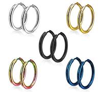 Epoch World 5 Paia 15MM Orecchini Cerchio per Uomo Donna Bambina in Acciaio Inossidabile, Orecchini Uomo Argento Nero, Orecchini Donna Cerchio Piccolo, Gioielli Orecchini Cerchio Oro Maschili