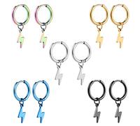 Epoch World 5 Paia Acciaio Inossidabile Orecchini Cerchio per Uomo Donna, Orecchini Fulmine Orecchini a Cerchio Argento Orecchini Donna Oro Orecchini Anello Nero