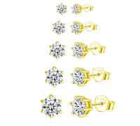 Epoch World 5 Paia Orecchini Argento Sterling 925 Diamante Piccoli Anallergici Orecchini Oro Rotondo Zirconia Set Orecchino da Donna per Donna Uomo