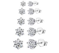 Epoch World 5 Paia Orecchini in Argento Sterling 925 Diamante Piccoli Anallergici Orecchini Argento 925 Rotondo Zirconia Set Orecchino da Donna Orecchini per Donna Uomo