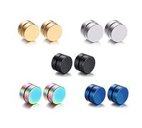 Epoch World 5 Paia Orecchini Magnetici Uomo Donna in Acciaio Inossidabile Orecchini Calamita Senza Buco Finti Orecchini Clip Non Piercing Argento Nero Or 8MM