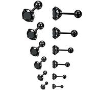 Epoch World 6 Paia Orecchini a Bottone in Acciaio Inossidabile per Uomo Donna Diamante Orecchini Zirconi Neri Ipoallergenico Piercing 3/4/5/6/7/8MM