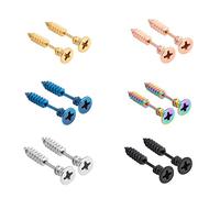 Epoch World 6 Paia Orecchini Uomo Argento Nero in Acciaio Inossidabile Ipoallergenico Punk Vite Orecchini Donna Oro Piercing Ragazze Ragazzi